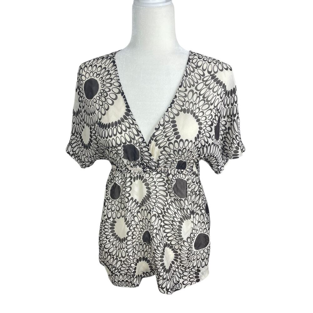 Trina Turk Silk Babydoll Sheer Mesh Top Cream Brown Neutral Small Y2K Coquette - Picture 3 of 13